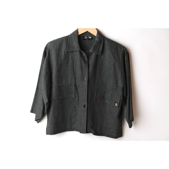 Vintage Gene Ewing 100% Linen Black Textured Light-Weight Jacket - Picture 1 of 10